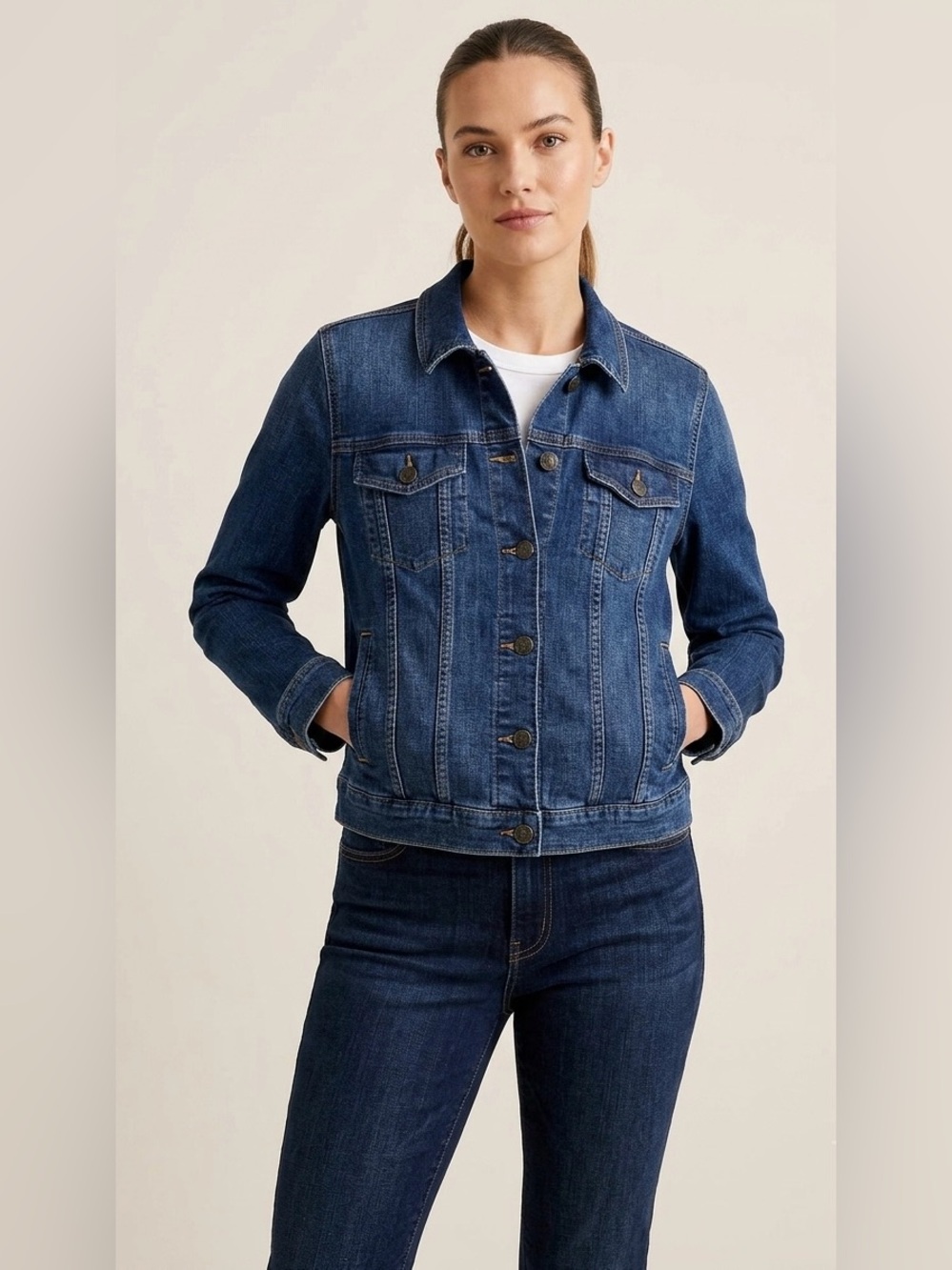 J.Crew Medium Wash Classic Denim Jacket L clean girl aesthetic, preppy, model
